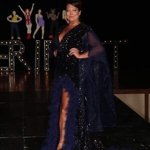 Elegant Blue Jonathan Kayen Custom Sequin Evening Gown